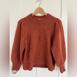 Madewell Merino Wool Cotton Sweater Rust Puff Sleeve Textured Knit Womens S